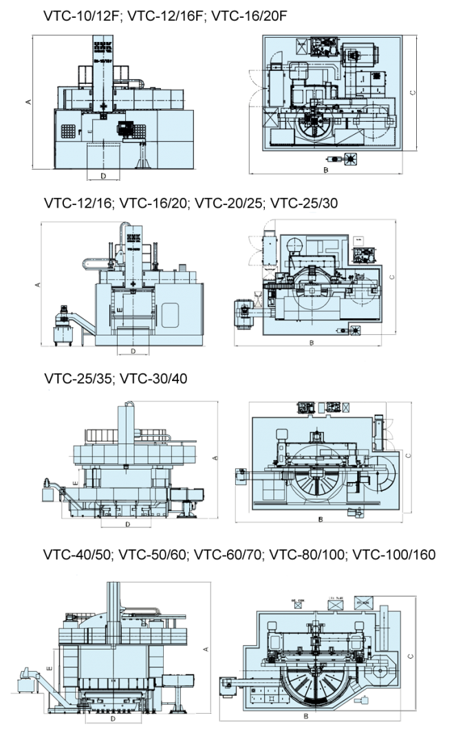 Токарно-карусельные станки с ЧПУ VTC-серия - чертеж